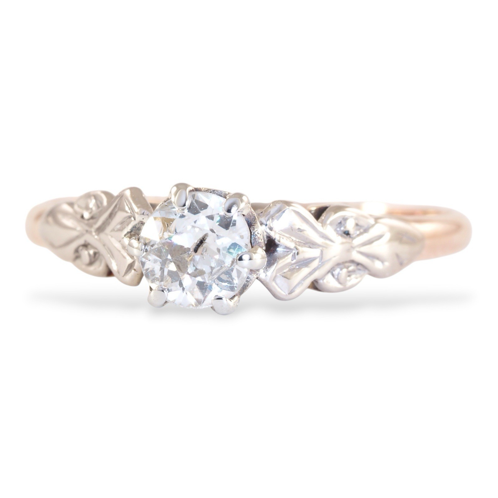LUMINOUS POISE 1920s Deco 18K Gold & Platinum Set Old European Cut Diamond Ring
