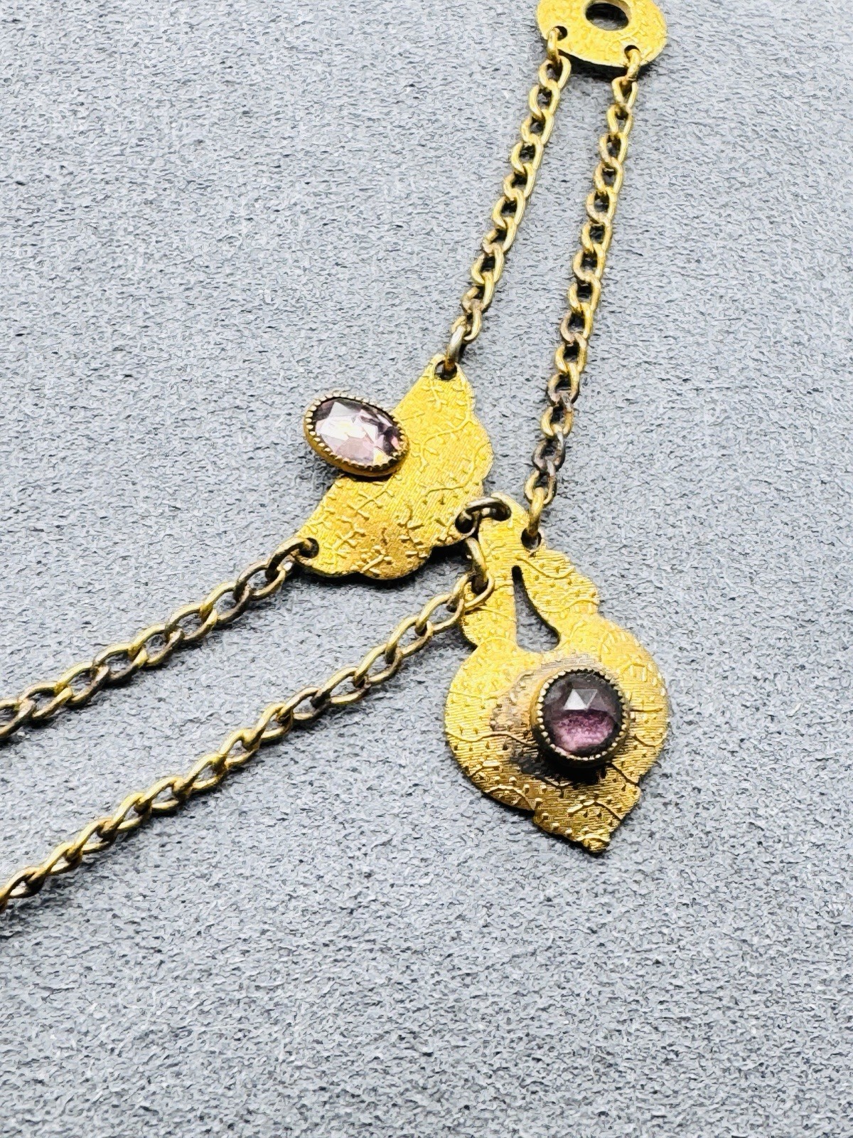 Antique Edwardian Gold Filled Festoon Necklace Rose Cut Purple Paste Stones