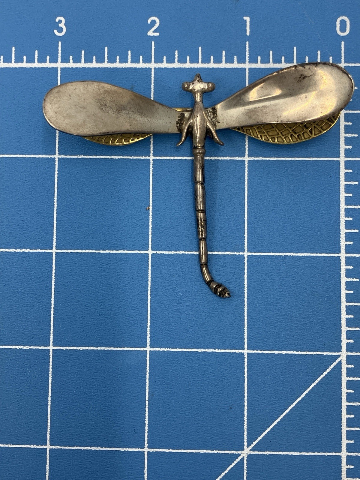 Vintage Mexico Sterling Dragonfly Brooch Eagle Mark Silver 925 Wings Mixed Metal