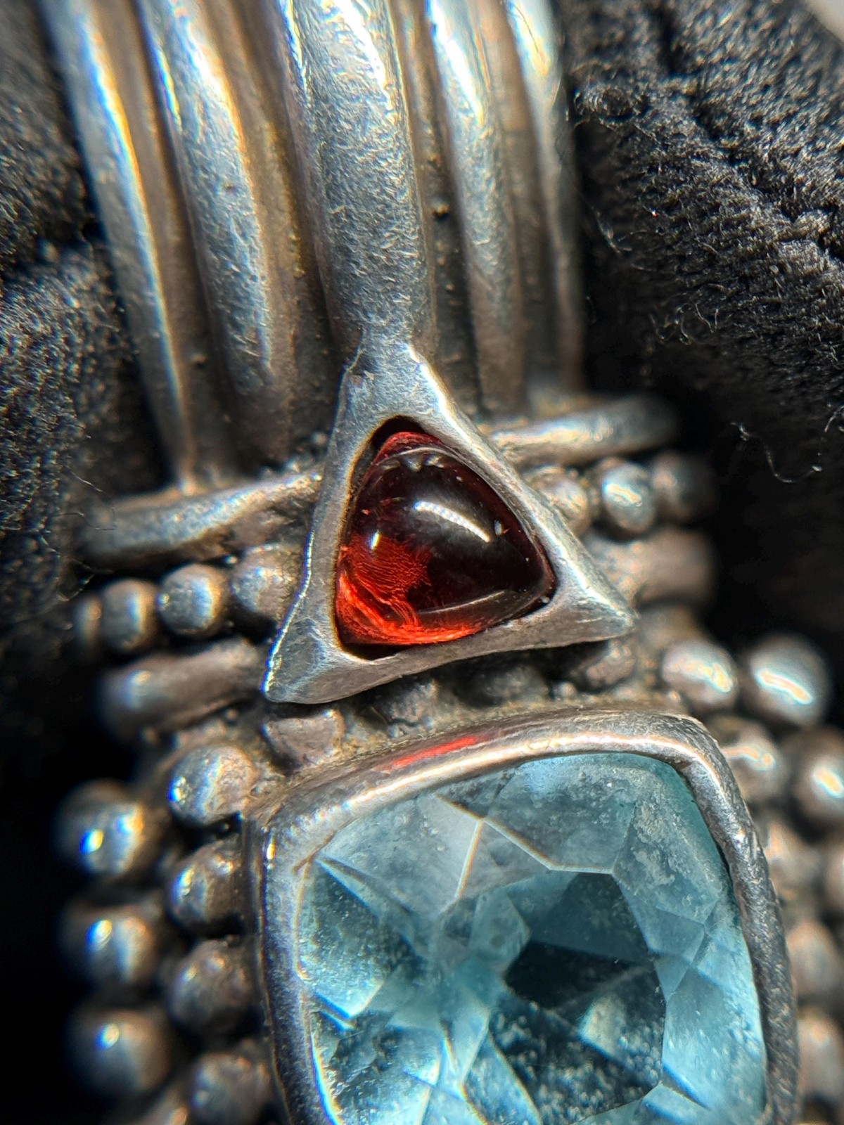 925 Sterling Silver Blue Topaz Garnet Pendant Enhancer Bail Square Bezel Drop
