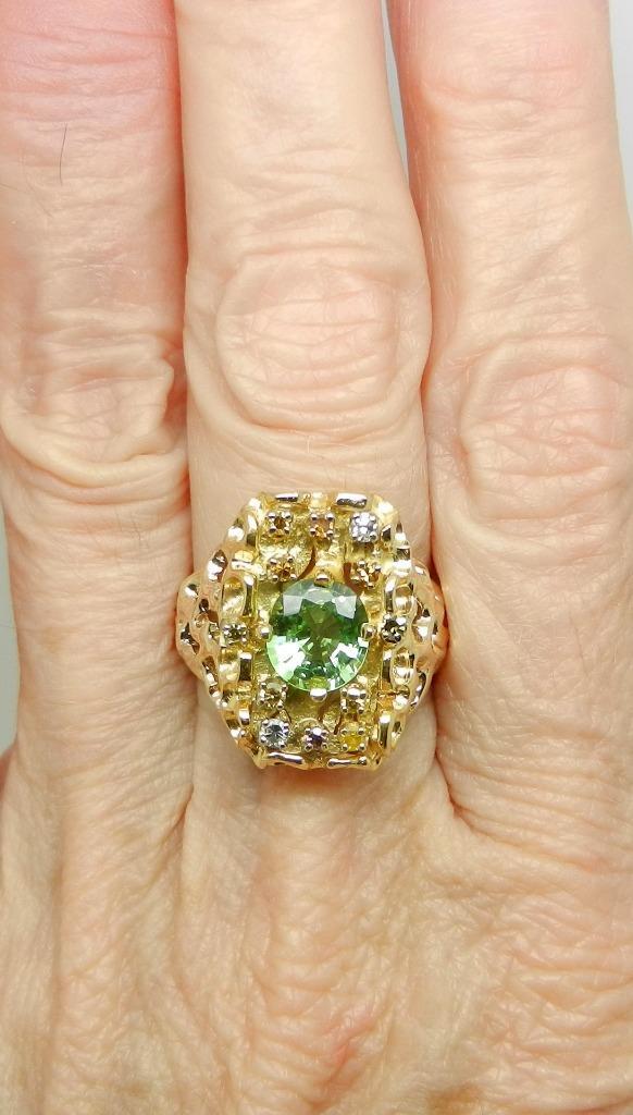 14K Yellow Gold GIA Certified Green Paraiba Tourmaline and Colored Diamond Ring