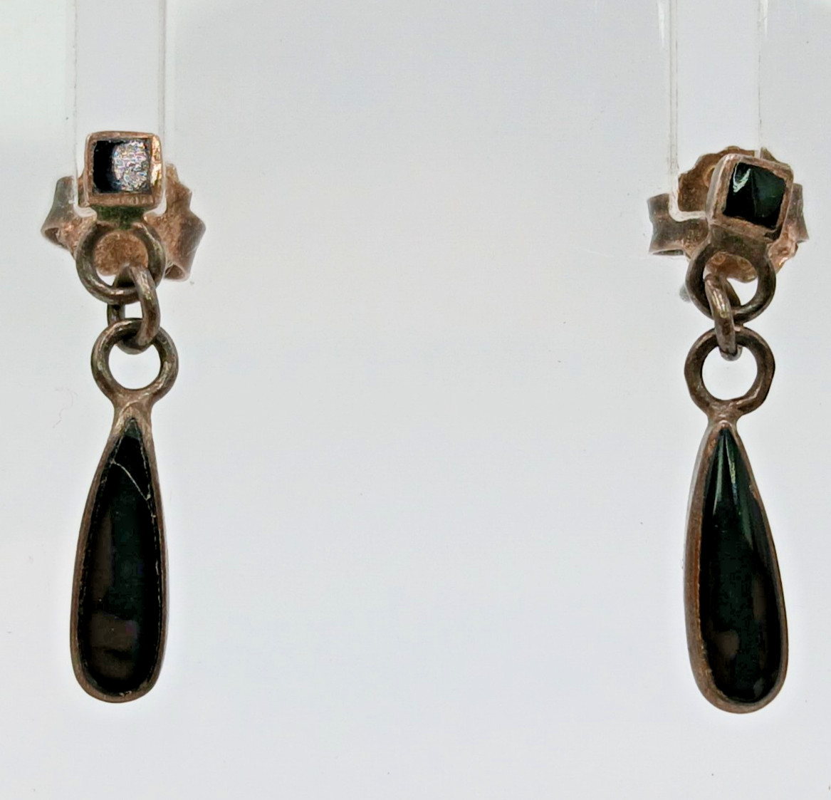 VTG 925 CW Black Onyx Dangle Earrings 0.75in Sterling Silver 1.3gtw Teardrop