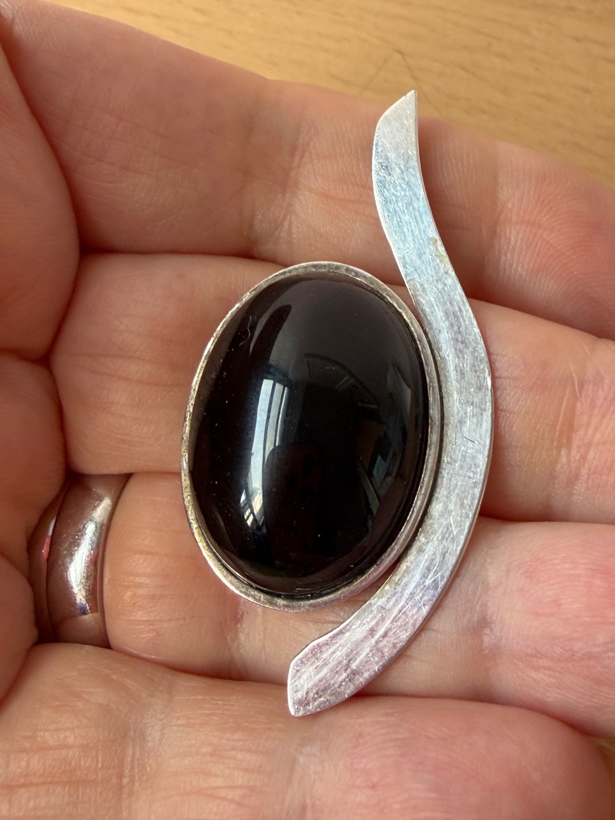 Vintage 925 Sterling Slver Large Oval Black Onyx “Component” For Pendant Repair