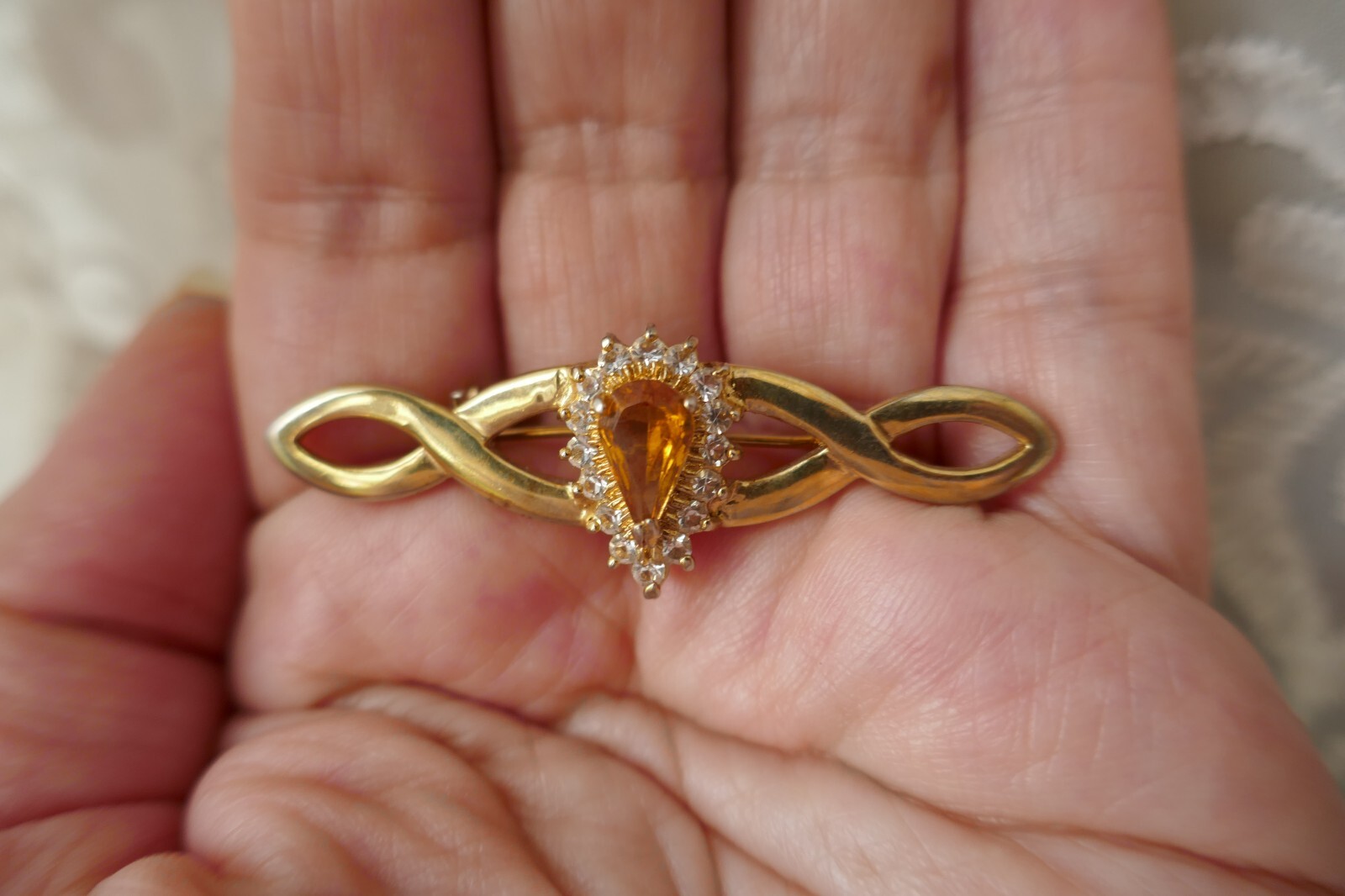 VTG Lot GP Set Citrine & Clear CZ Bracelet Pendant Necklace Enhancer Brooch Ring