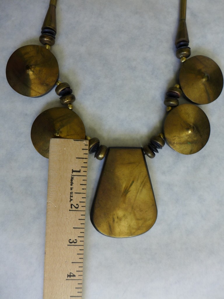 Estate Vintage Large Metal /Resin/Leather Cord Statement BOHO Tribal Necklace