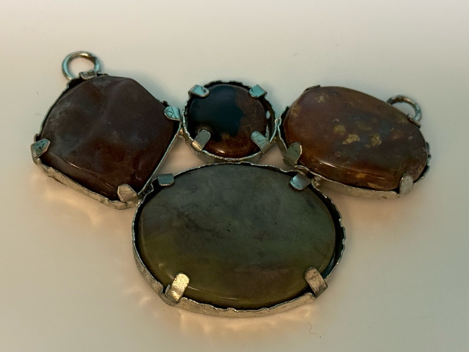 Vintage Pendant Silver Tone Multi Stone Cabochon Brutalist Artisan MCM Craft
