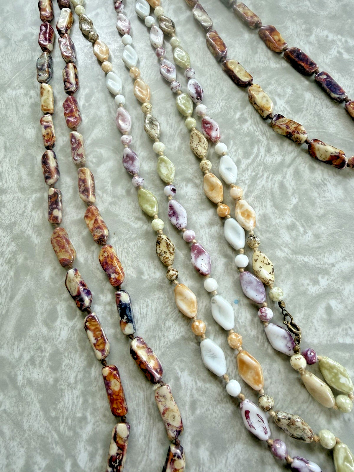 Lot of 2 SUPER LONG Vintage Polished Beads Stones Hand-knotted Shiny Necklaces