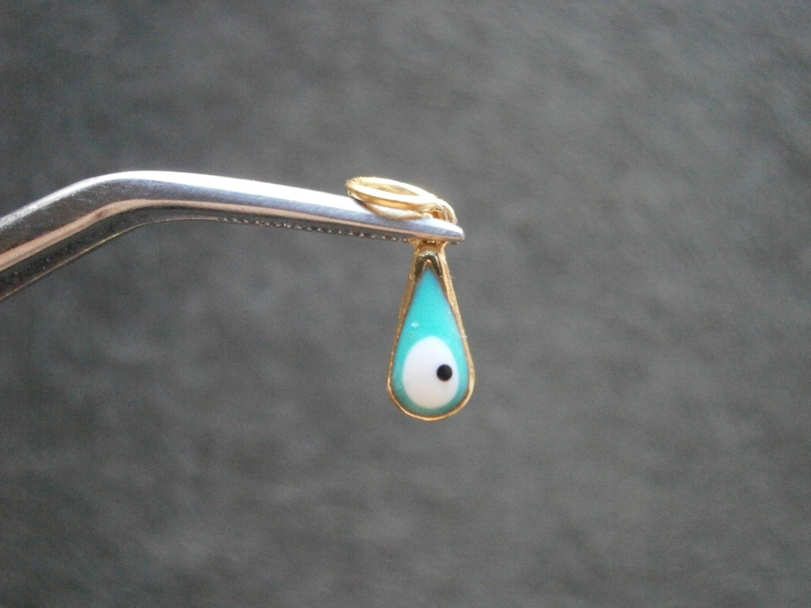 TINY Teal Green Evil Eye Amulet Vintage Goldtone & Glass Bead Charm Pendant