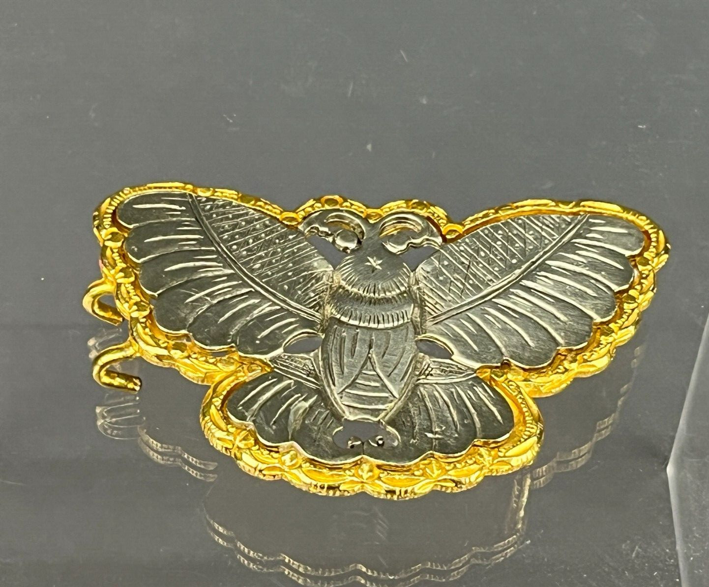 Vtg Signed KJL Kenneth J Lane Butterfly Belt Buckle with Gold Outline (J)