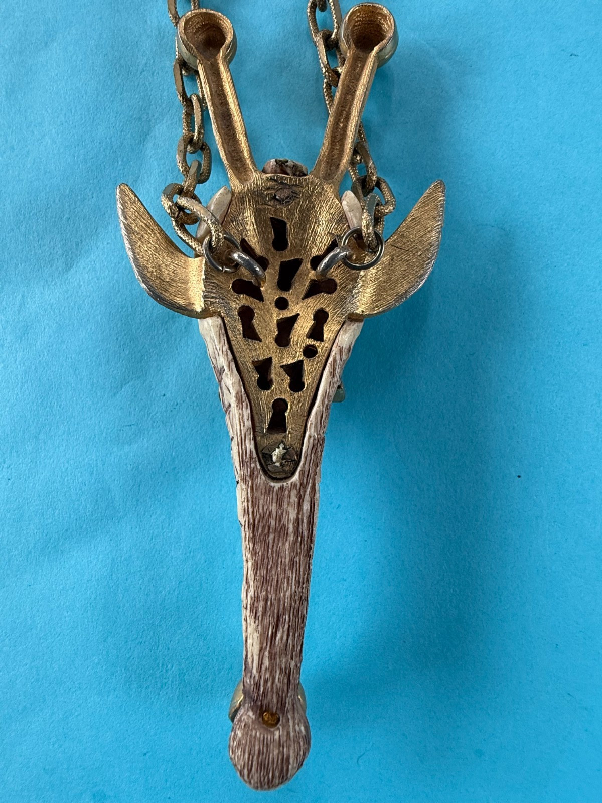 Vintage 1970’s statement Luca Razza Giraffe Resin/Mixed Metal Necklace 32″