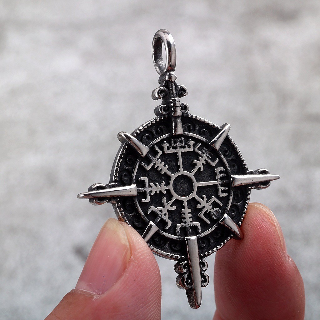 Stainless Steel Men’s Pendant Viking Compass Rune Necklace