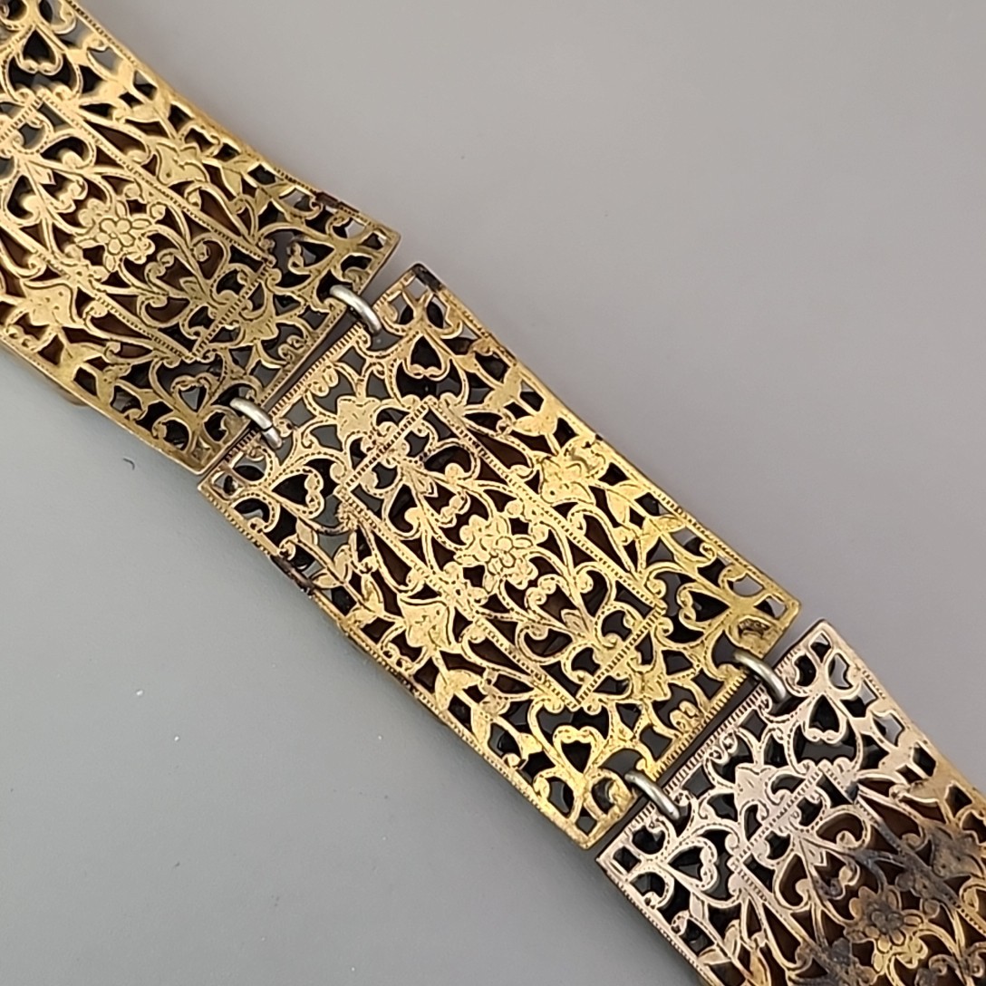 Vintage Panel Bracelet Brown Faux Star Sapphire Peach Enamel Fall Autumn 7.25″