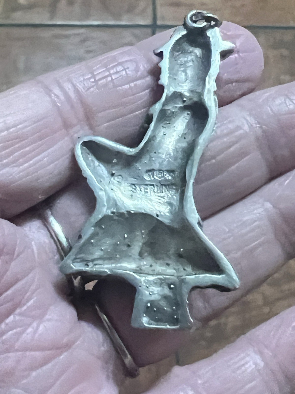 Vintage Sterling 925 Ornate Leprechaun Sitting on Toadstool Pendant 2 1/4″