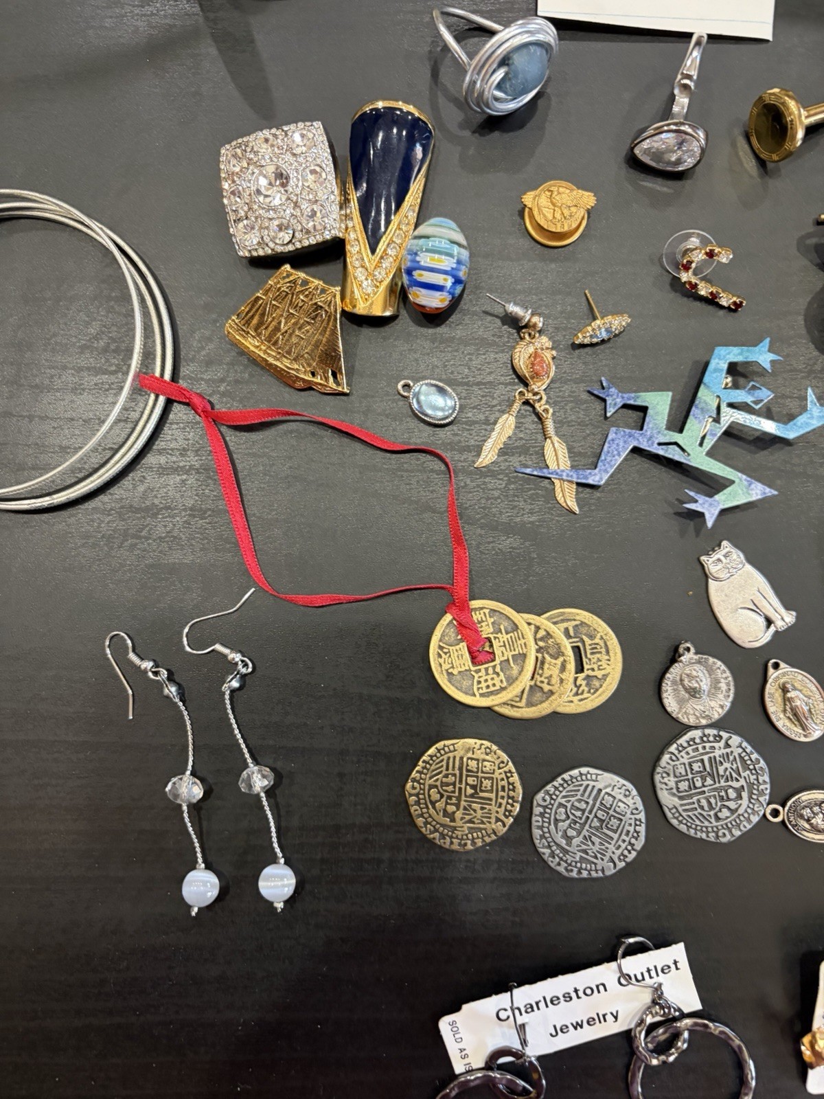 Vintage Costume Jewelry Lot Earrings Ring Lapel Pins Pieces And Sets