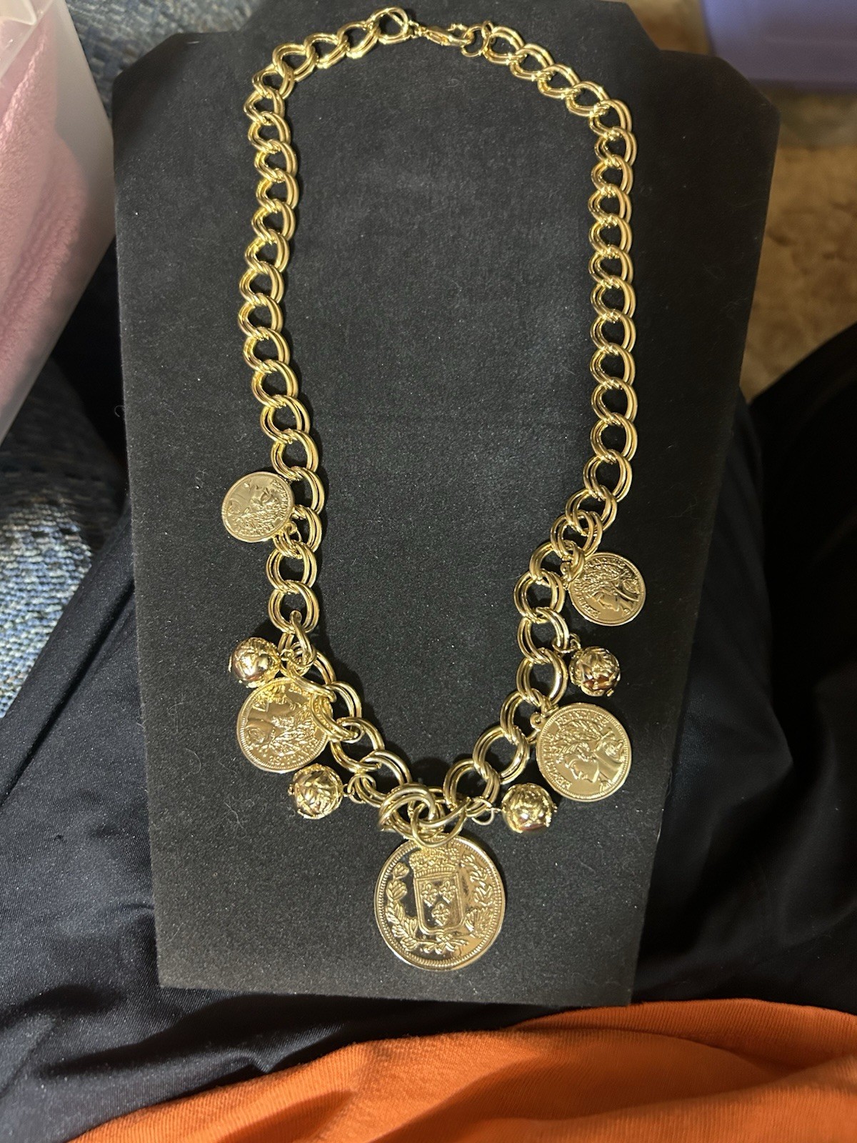 Vintage Coin Charm ￼Necklace Alexander The Great Double Link Curb Chain 24″