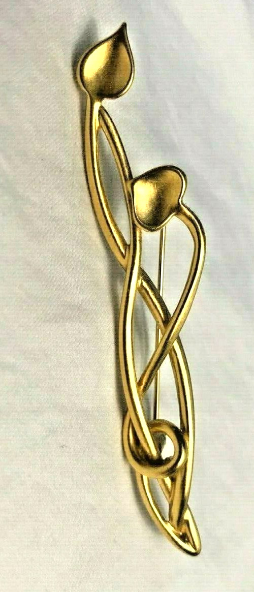 Monet Pin Brooch Gold Tone with Leaves and Graceful Lines Vintage