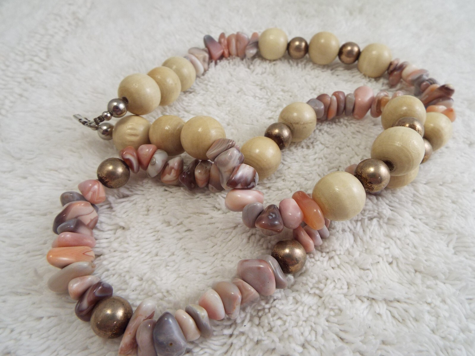 Blonde Wood & Pastel Botswana Agate Stone Necklace (A53)
