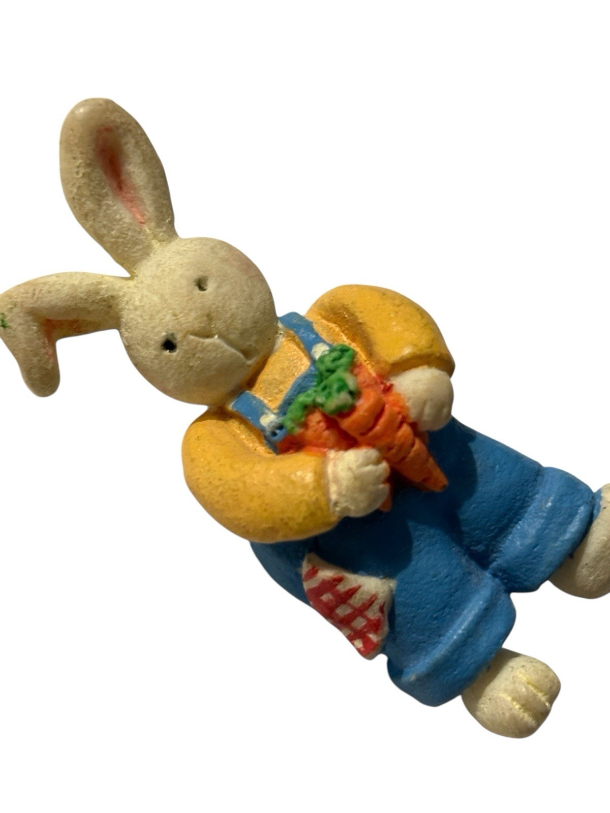 Bunny Rabbit Brooch Pin Resin Painted Vintage Easter 2” Figural Holding Carrots