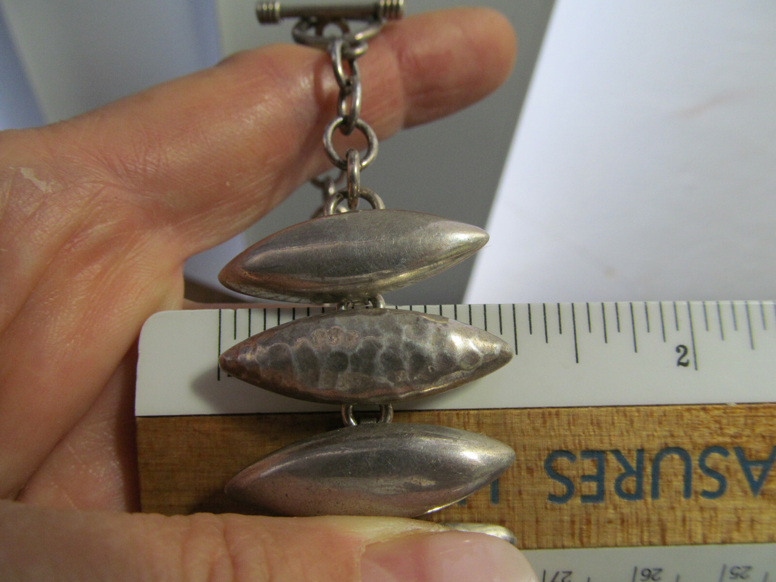 Big Wrist 925 Sterling silver Navette Shaped Link Bracelet Mexico 8 3/4″, 44g