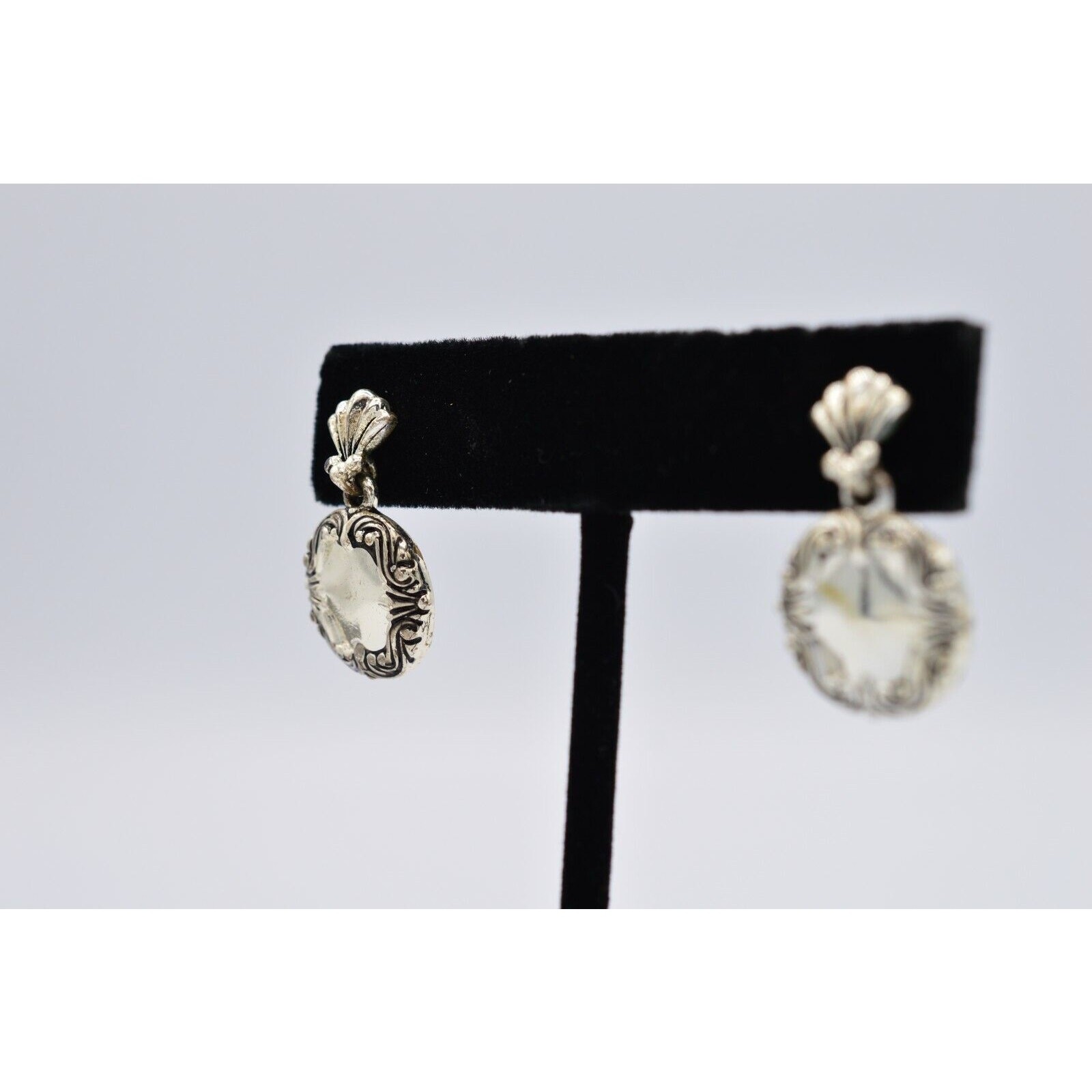 Avon Vintage Drop Dangle Earrings Silver Spoon Circle Vintage SP Signed BinX