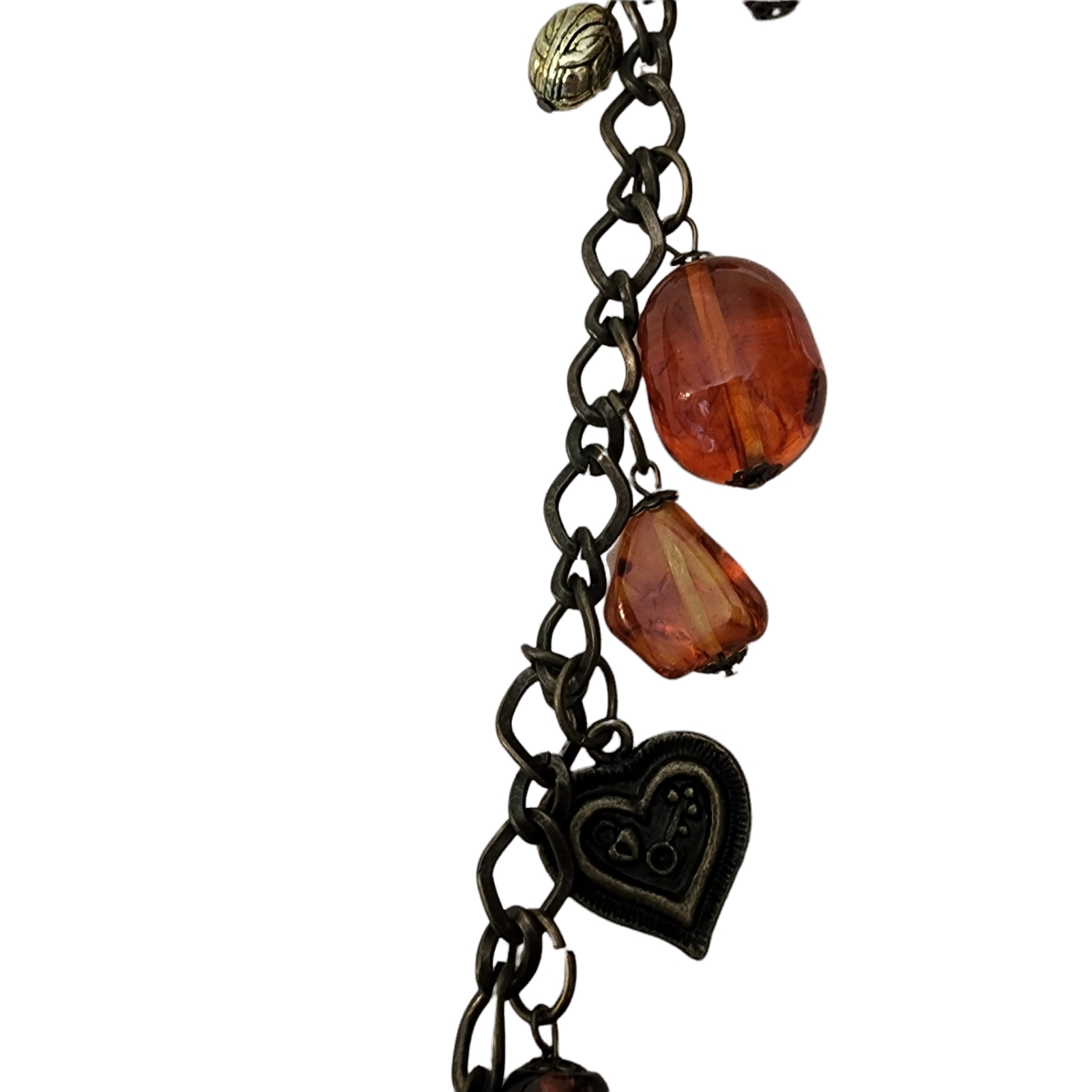 Vintage Necklace Amber Color Beaded Heart Drops Extra Long Different Shapes Vale