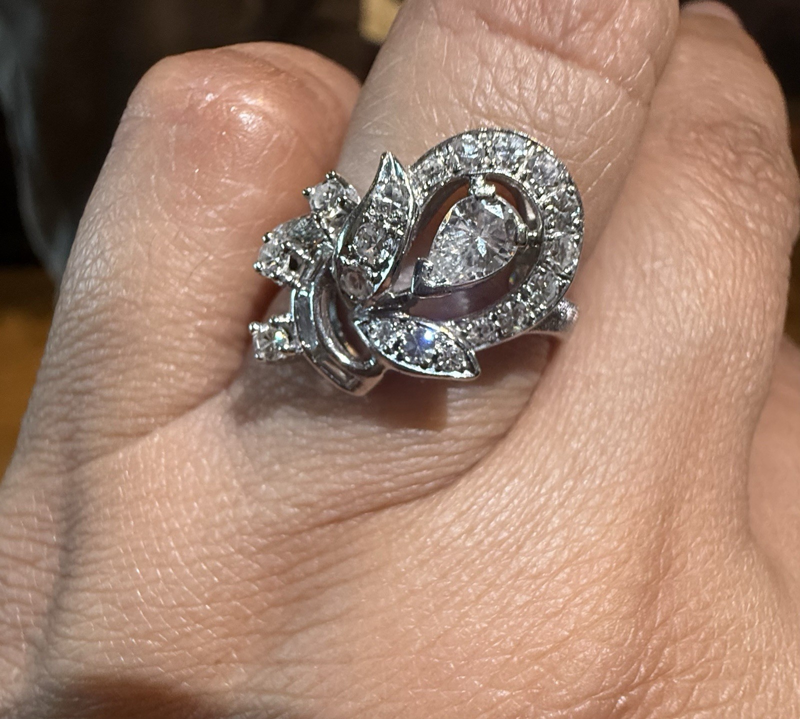 Retro Floral Cluster Diamond Pear 14k Vintage Wedding anniversary Ring Art Deco?