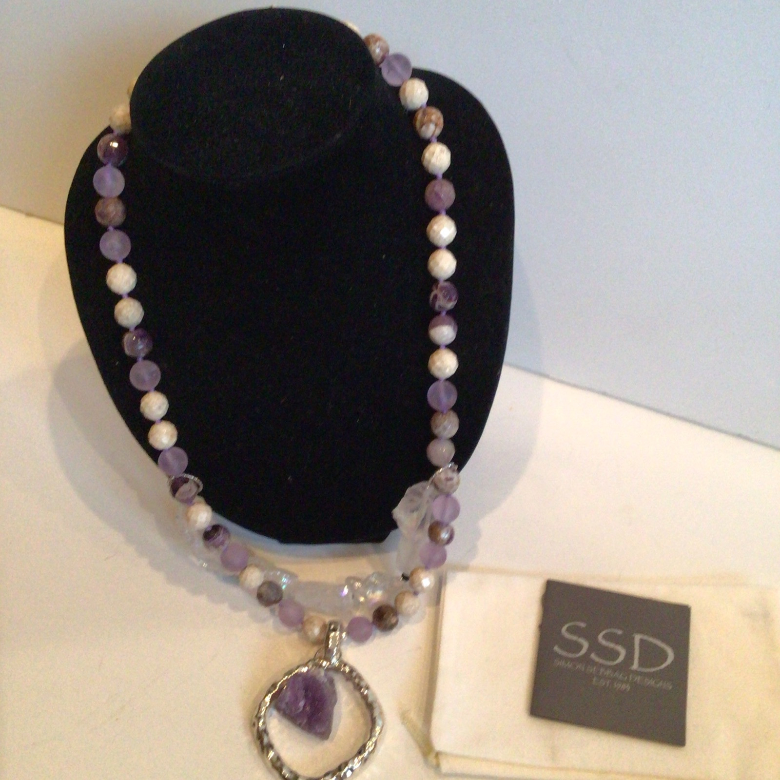 SPECIAL SEBBAG VON MUSULIN NECKLACE STERLING SQUARE PENDANT LARGE AMETHYST 24”