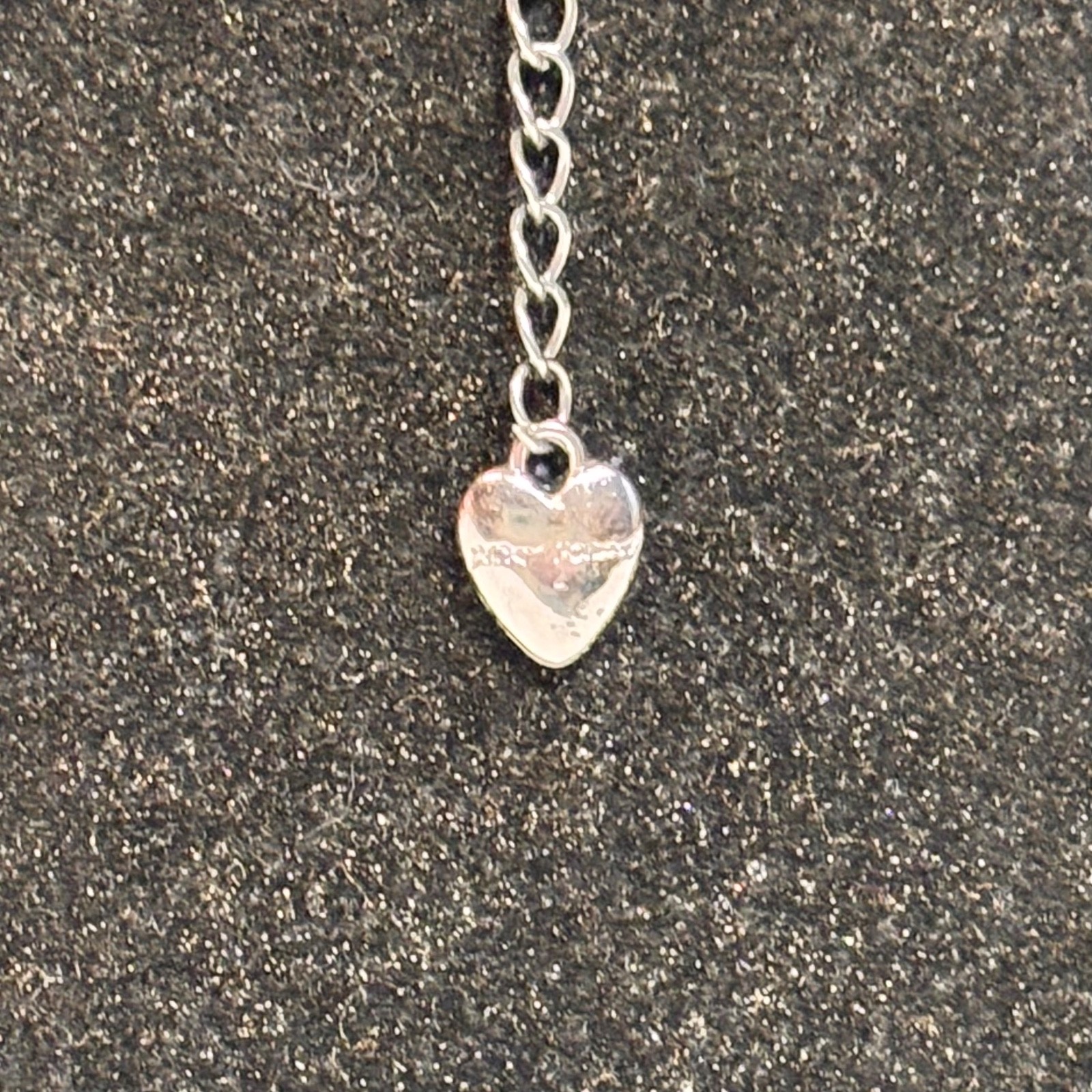 BETSEY JOHNSON necklace silvertone box chain long puff heart clasp charm vintage