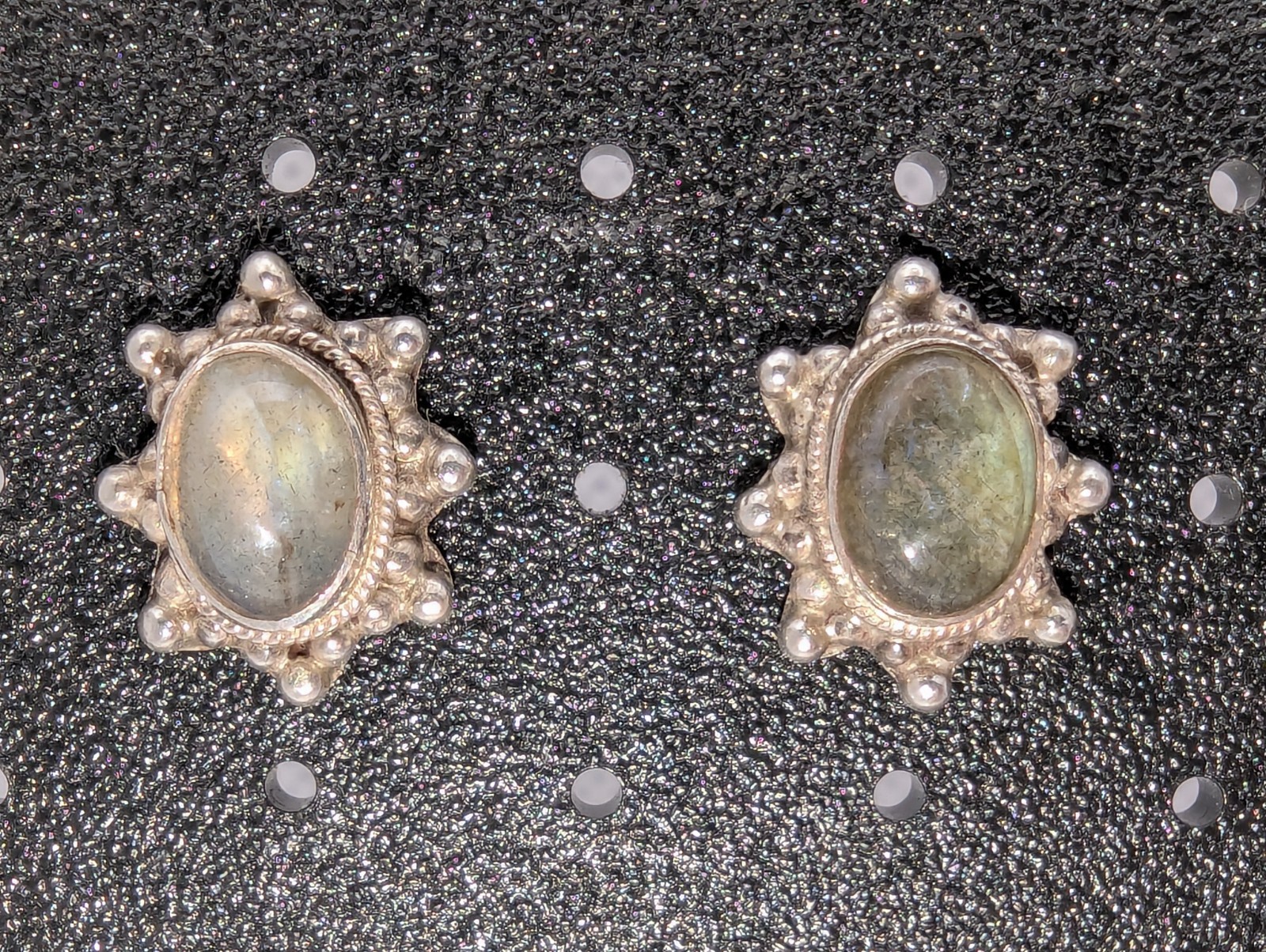 925 STERLING SILVER With LABRADORITE STONE POST / STUD EARRINGS. 17.5mm Long