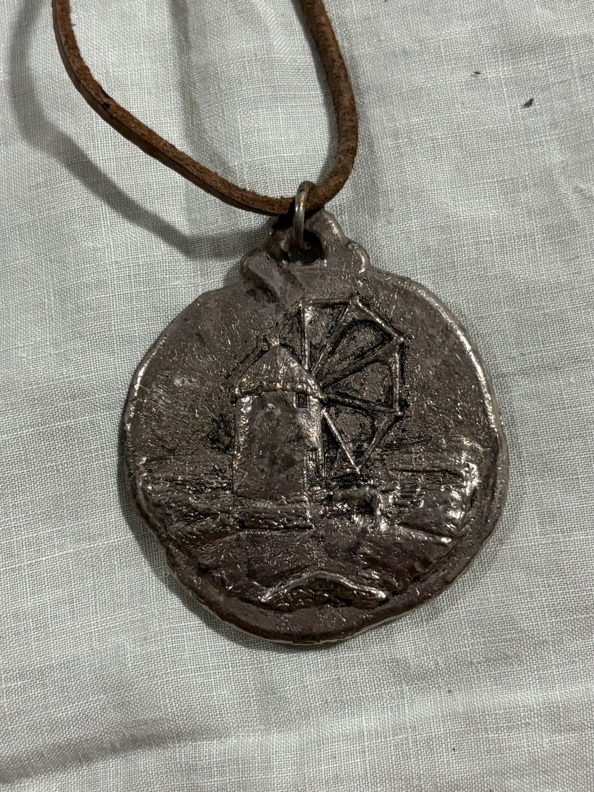 1958 Vintage Mykonos Greece Petros Pelican Pendant Necklace Windmill Souvenir