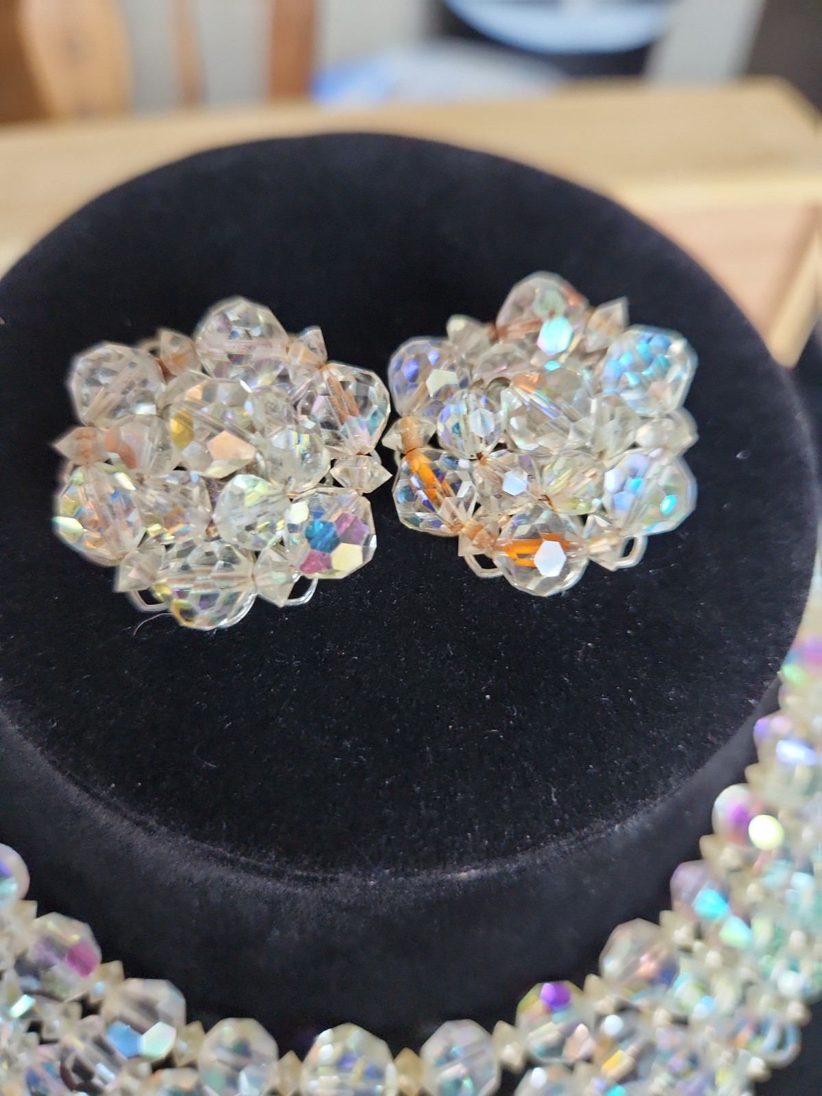 VINTAGE AURORA BOREALIS AB FACETED FIVE (5) STRAND CRYSTAL NECKLACE 11-16”