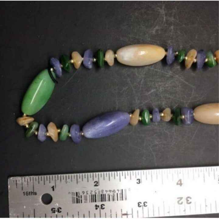 Retro Beaded Necklace Purple Cream Pink Green Gold Vintage Cottage Soft Girl