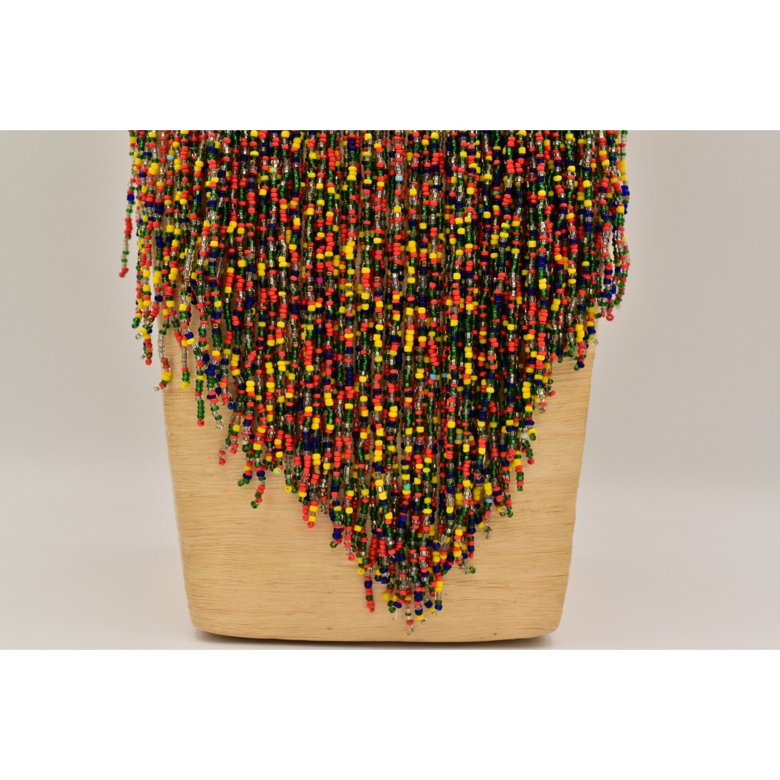Vintage Rainbow Beaded Bib Statement Necklace Fringe Collar Colorful 70s BinA17