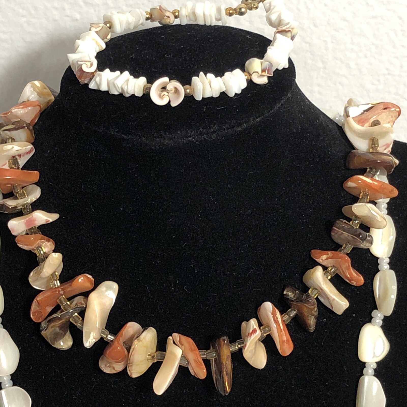 VTG Hawaiian Beach Natural Shell Necklace Bracelet lot MOP White Summer Core