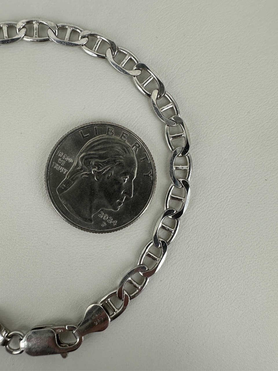 Vintage Sterling Silver 5mm Mariner Link Chain Bracelet 8”