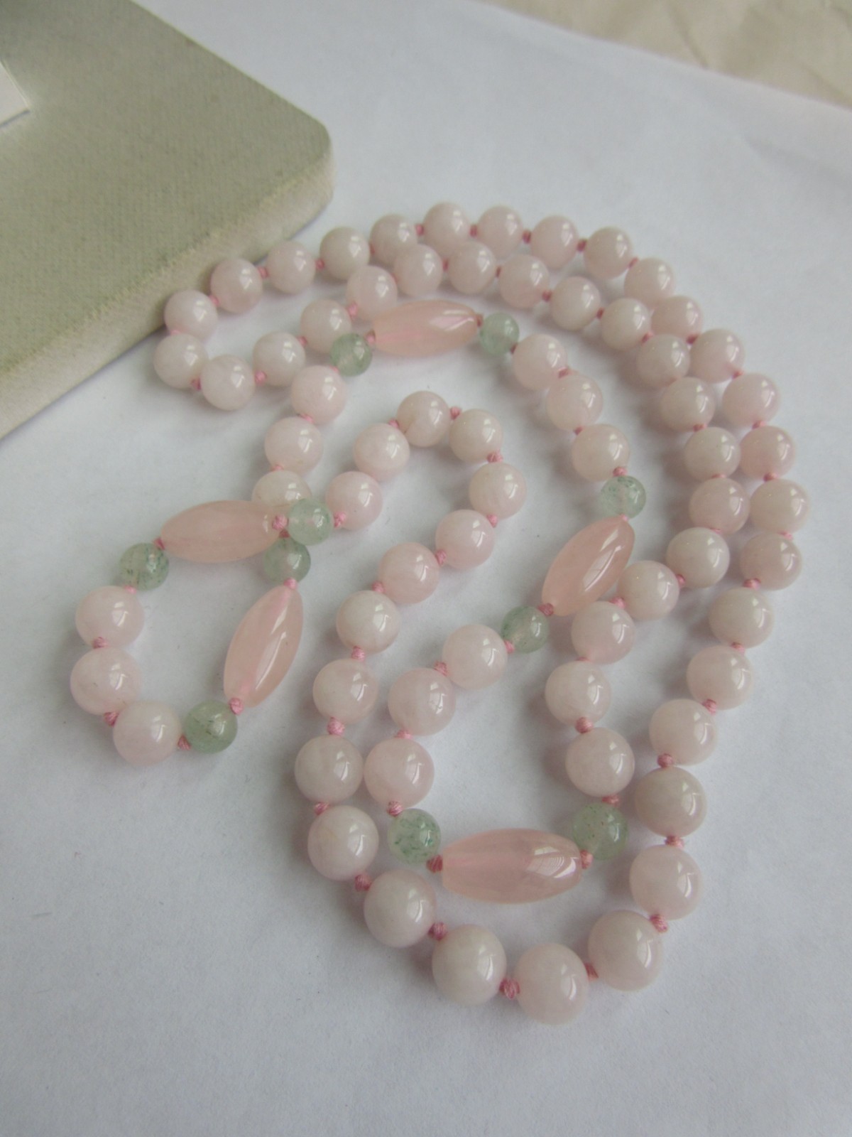 Pink and green quartz beaded long necklace -29″ long
