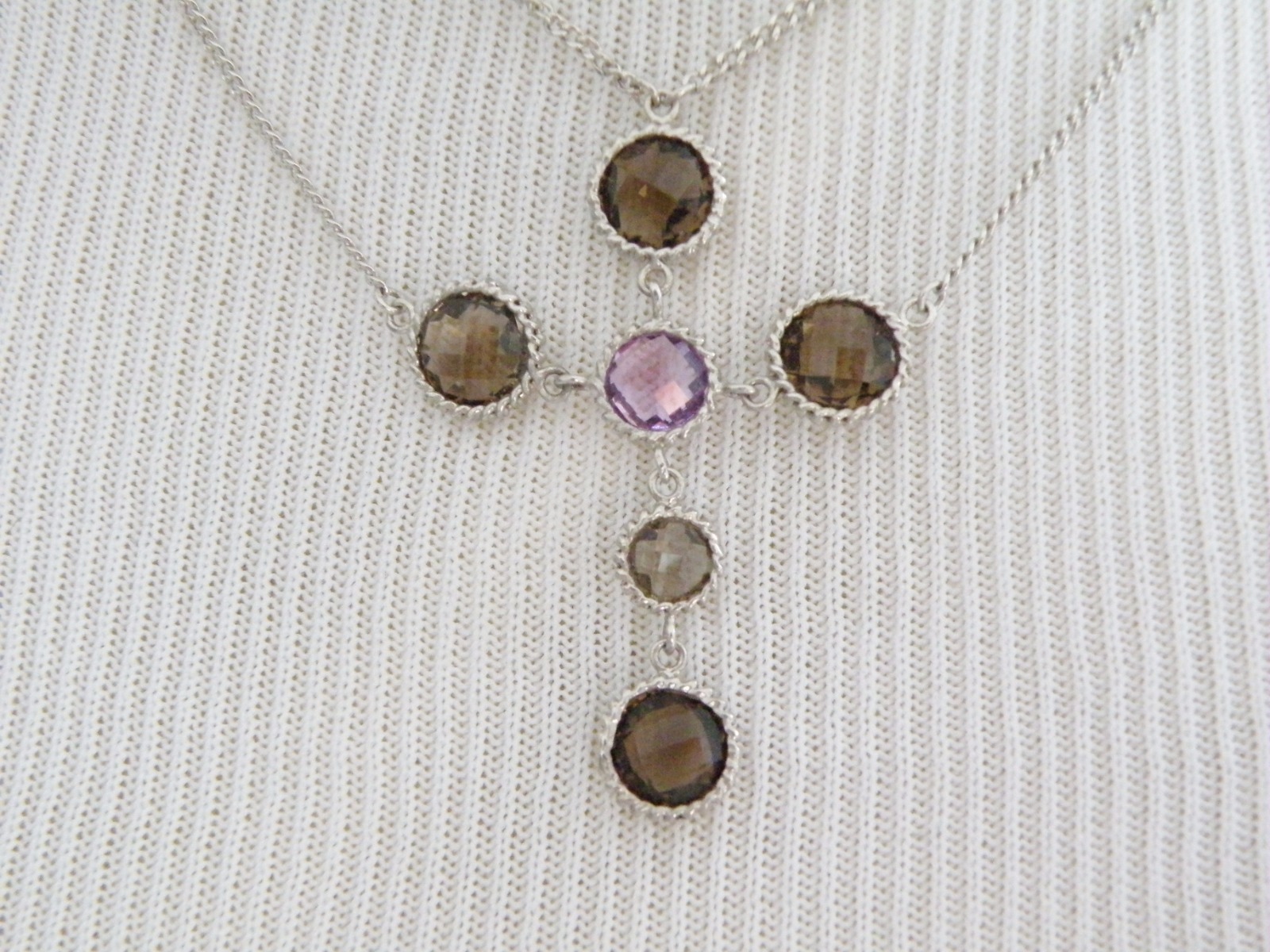 Vintage Sterling Silver 925 Natural Amethyst Lavalier Choker Necklace 16″