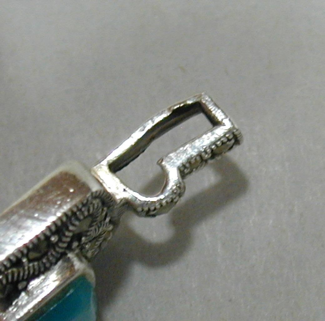 Vintage CW Charles Winston Sterling Turquoise & Marcasite Pendant 925 Silver