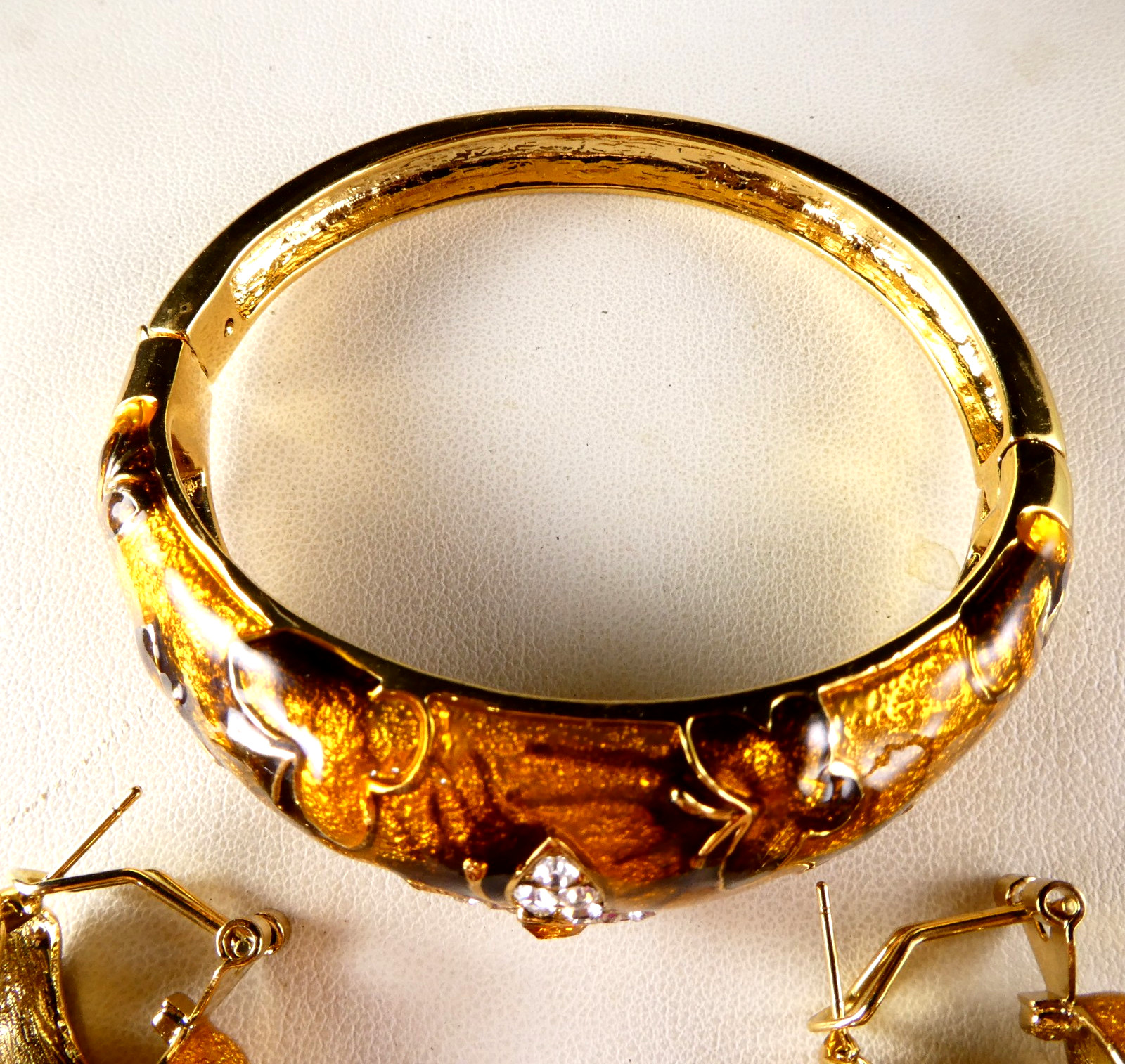 Bracelet & Earrings SET Orange Enamel Crystal Butterfly Fall Colors Signed FL