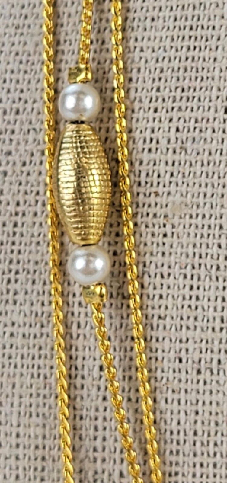 Gold -Tone Oval Bead And White Faux Pearl Charm Station Necklace 29.5 in