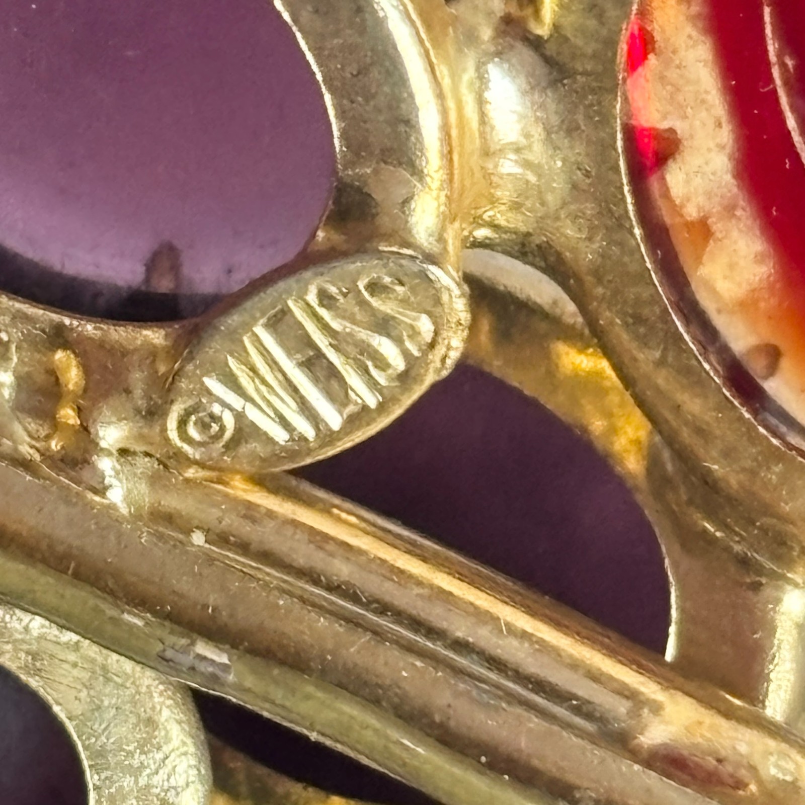 Vintage Weiss Brooch Purple Pink Red Cabuchon & Marquise Stones