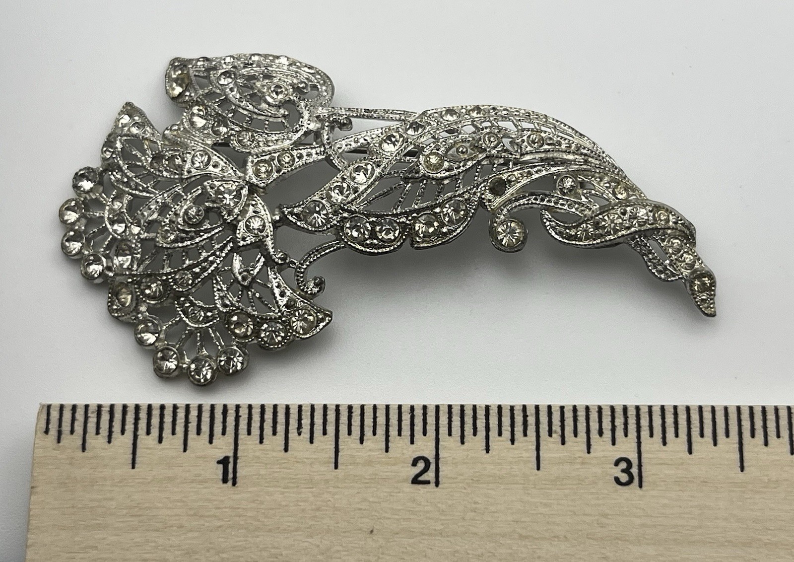 Vintage Signed New England Glass Works Silver Tone Brooch with Rhinestones