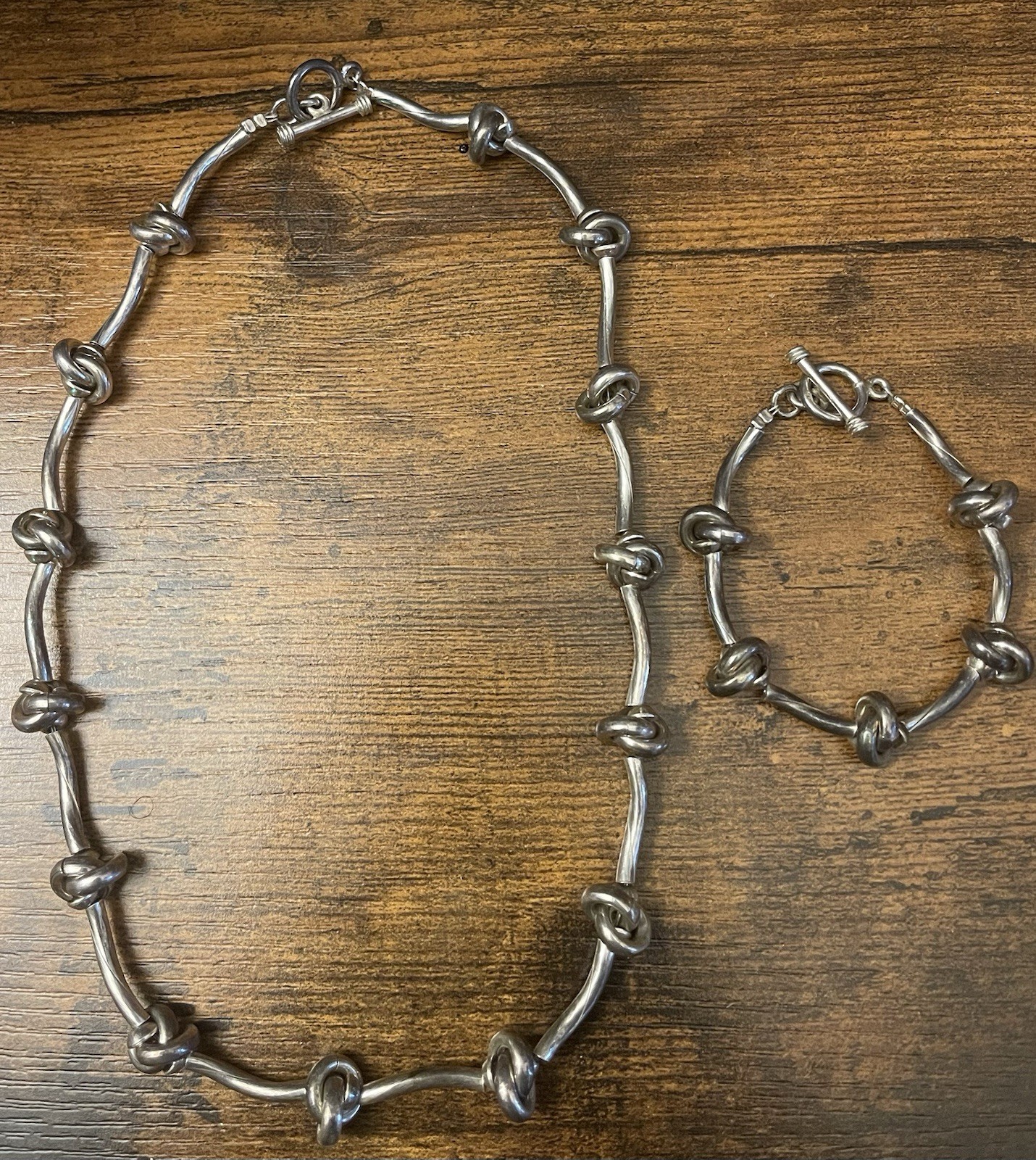 Vintage 1980s Hand Forged 925 Sterling Silver Love Knot Demi Parure Set 80 Grams