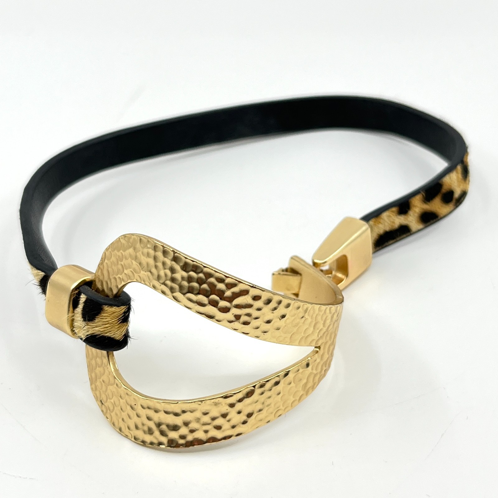 Necklace Vintage Retro Gold Hammered Metal Leopard Print Faux Fur Animal Choker