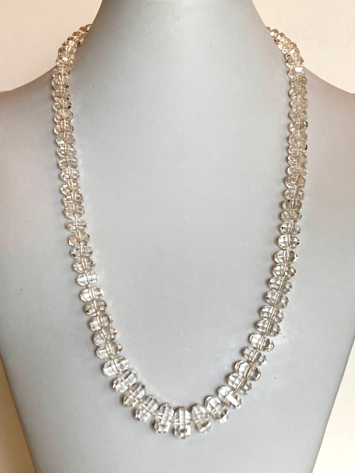 Art Deco Rock Crystal Graduated Hand Knotted 14k Diamond Clasp