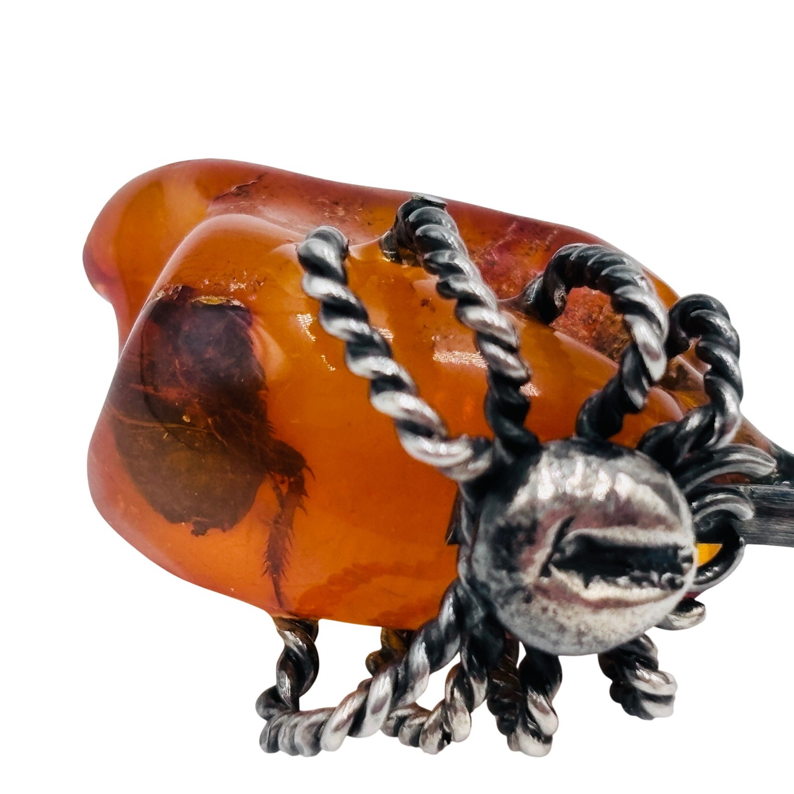 Sterling Silver Spider Baltic Amber Pendant with Insect Inclusion natural
