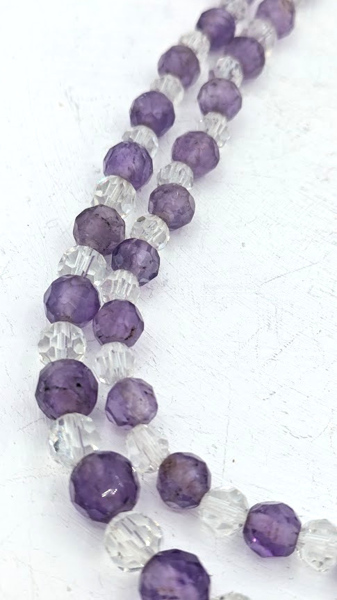 Vintage Amethyst Crystal Beaded Necklace Sterling Vermeil Clasp 32 Inch