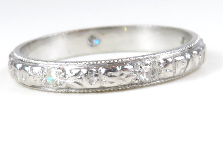 Rare Antique Platinum Diamond Vow Ring “Until Death Do Us Part” Size 5.5 UK-K1/2