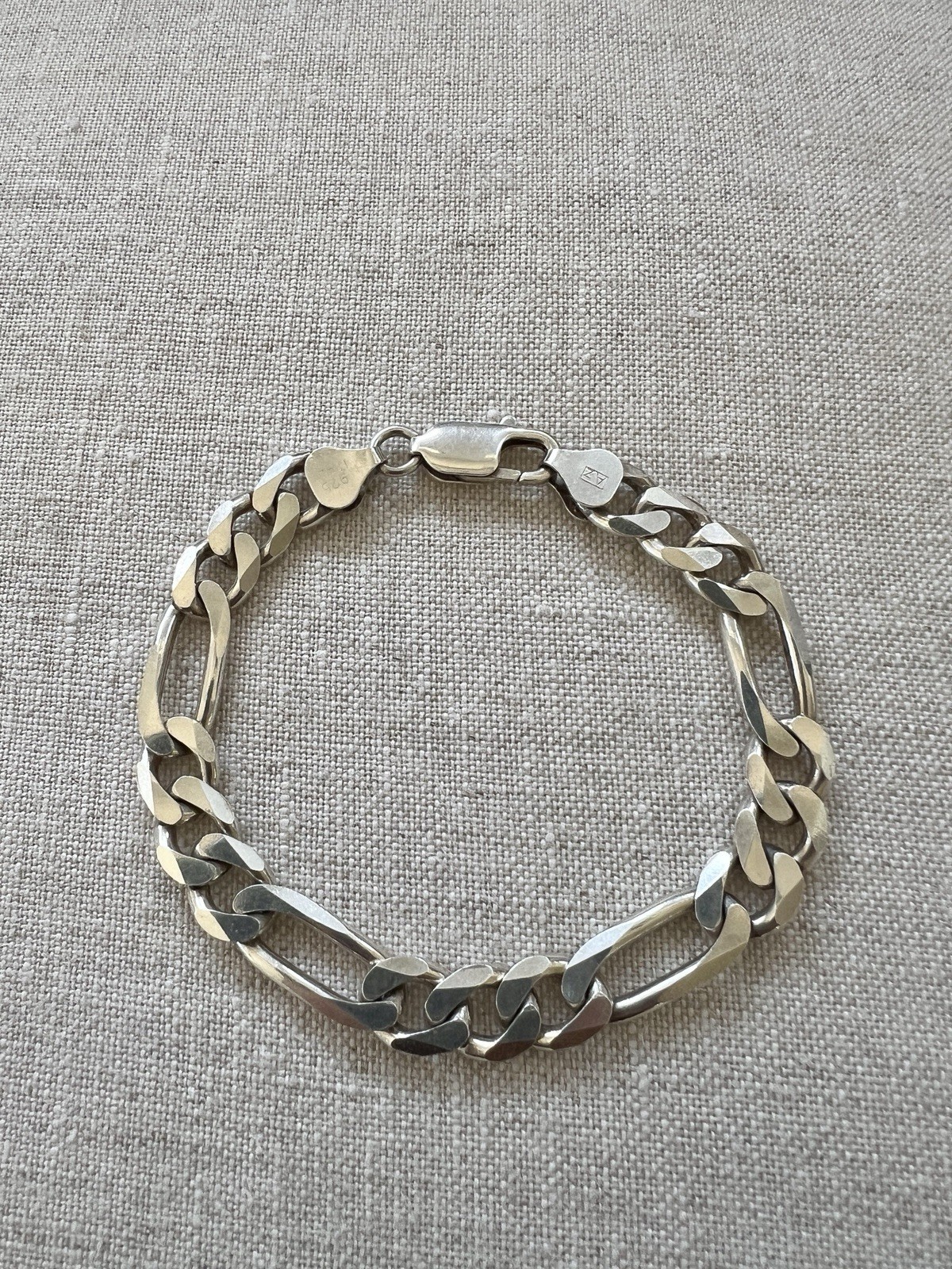 Vintage heavy solid 925 Italy AZ Sterling silver figaro chain bracelet 7.25”
