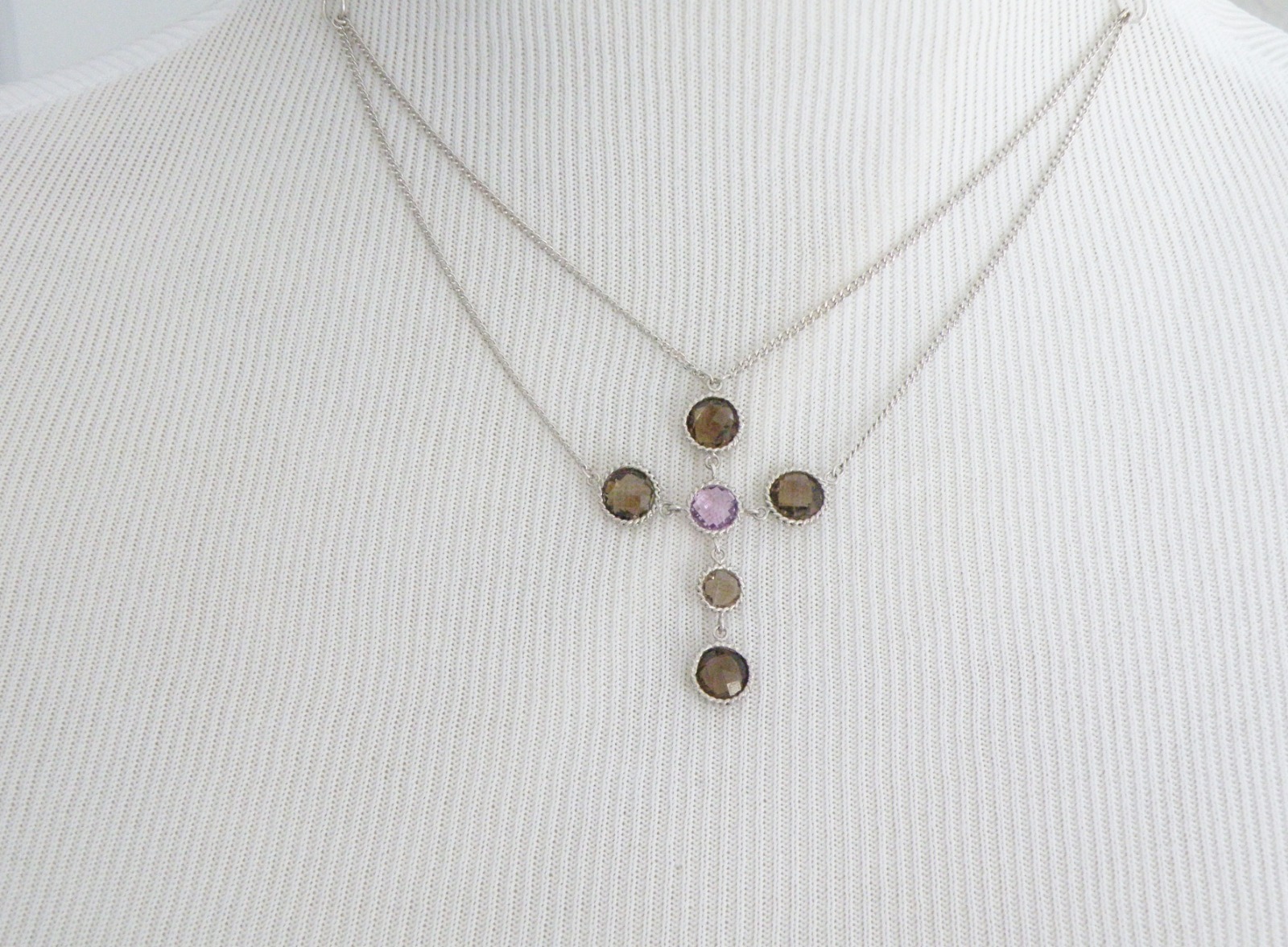 Vintage Sterling Silver 925 Natural Amethyst Lavalier Choker Necklace 16″